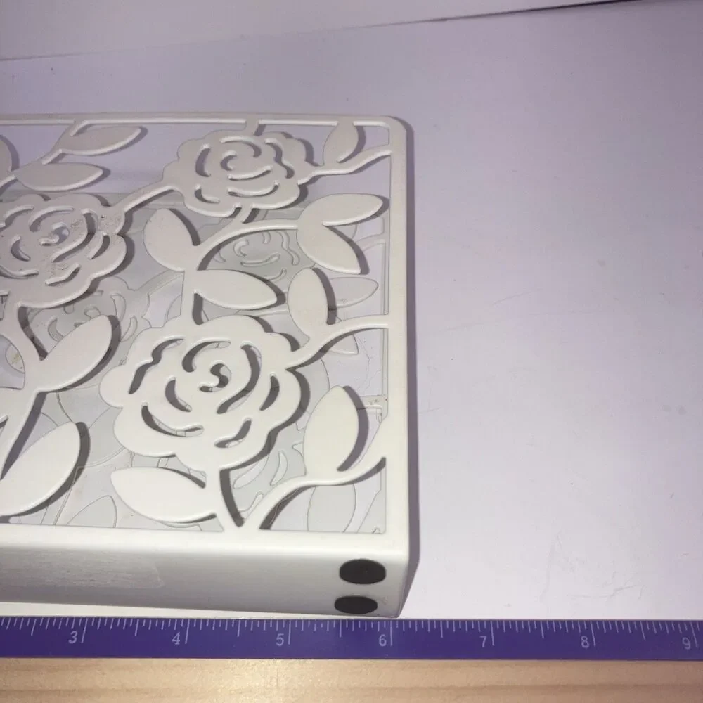 White Metal Rose Floral Napkin Holder Cottage Farmhouse Shabby Chic Decor